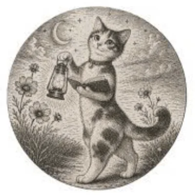 本と吉日のロゴ:ランタンをもつ猫のイラスト